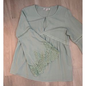 Sage Green Babydoll Top with Lace detail